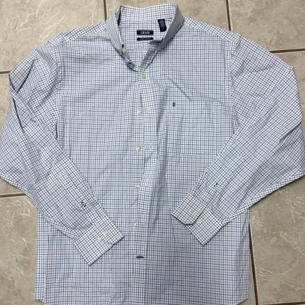 Izod Men's White and Blue Plaid Shirt
